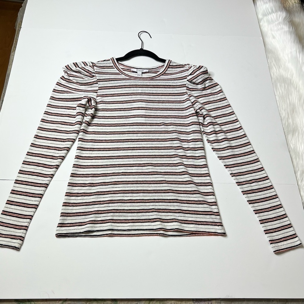 Derek Lam 10 Crosby Puff Shoulder Striped Long sleeve Top - Picture 7 of 11